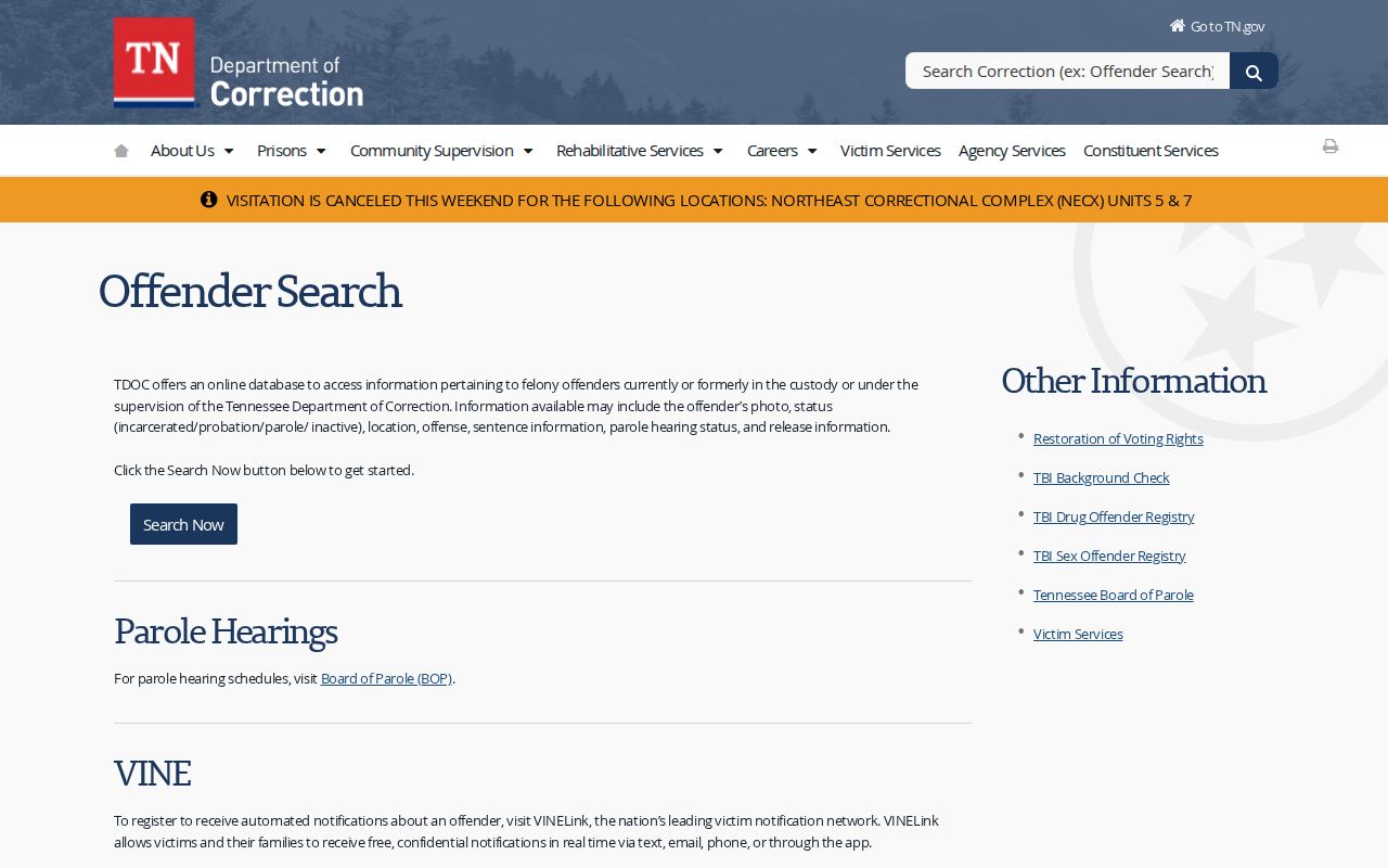 TDOC offender search for Sevier County released inmates